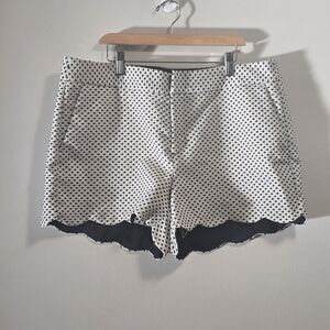 Elle White Tailored Shorts with Black Polka Dots and Scalloped Hem